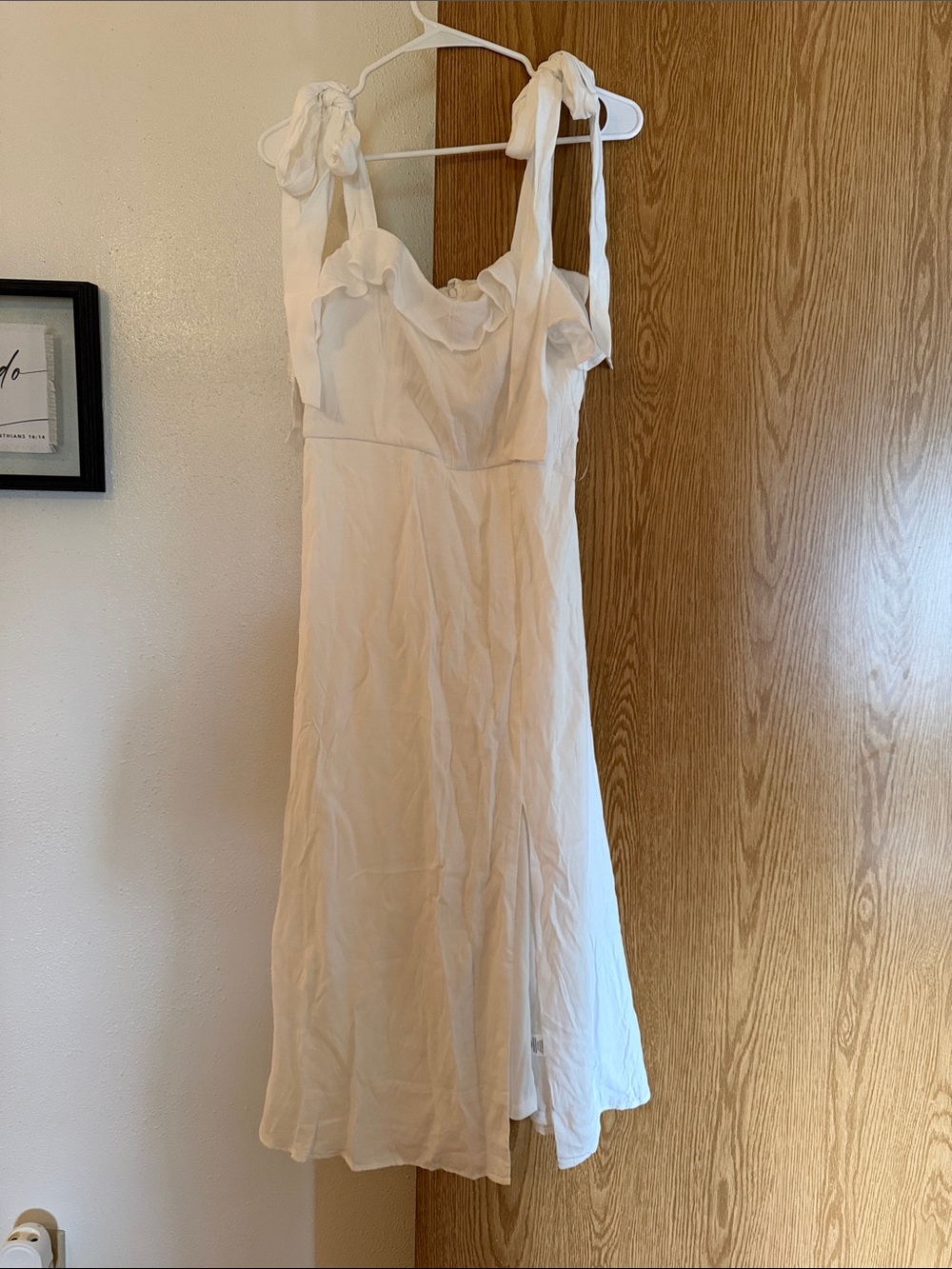 Trixxi White Tie-Shoulder Ruffle Midi Dress